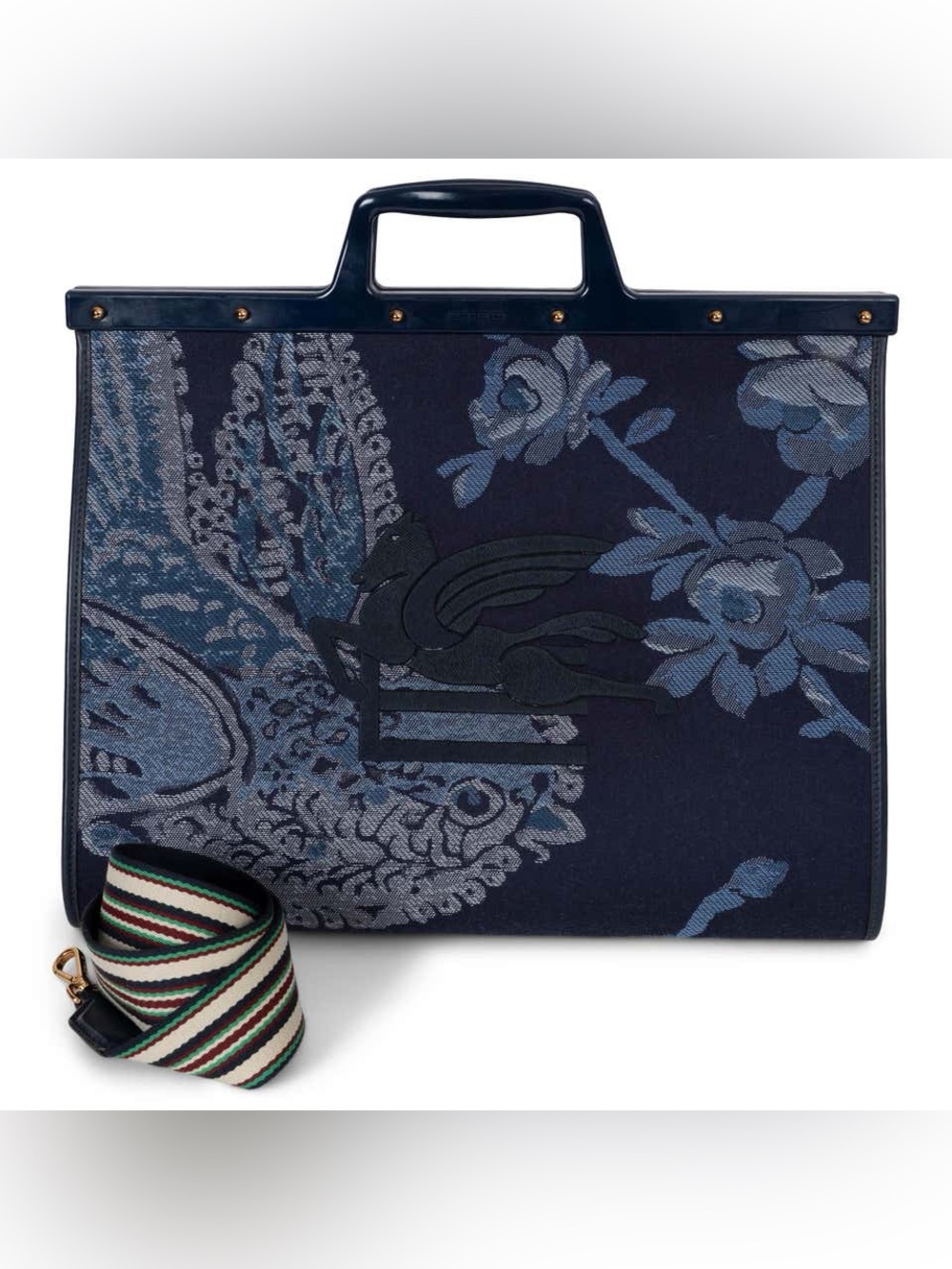 ETRO Bird Print Love Trotter Denim coloured Jacquard Tote Bag - NWT L
